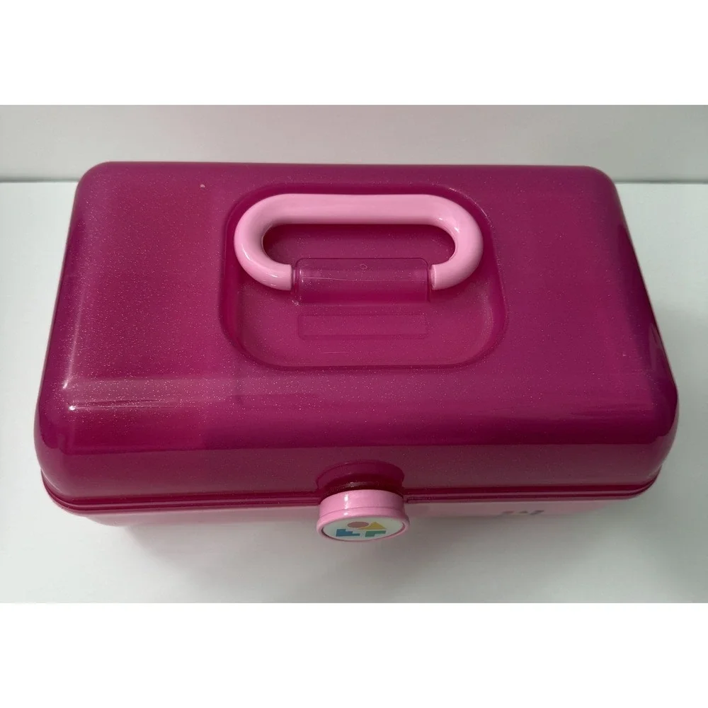 Vtg Caboodles Makeup Organizer Carrying Travel Case Pink Two Tier Mirror Tray